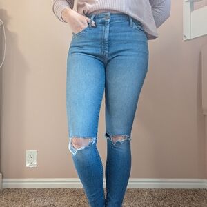 MOTHER Light Blue Distressed Skinny Jeans